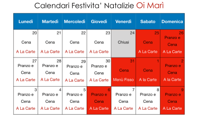 Calendari Festività Natalizie 2021