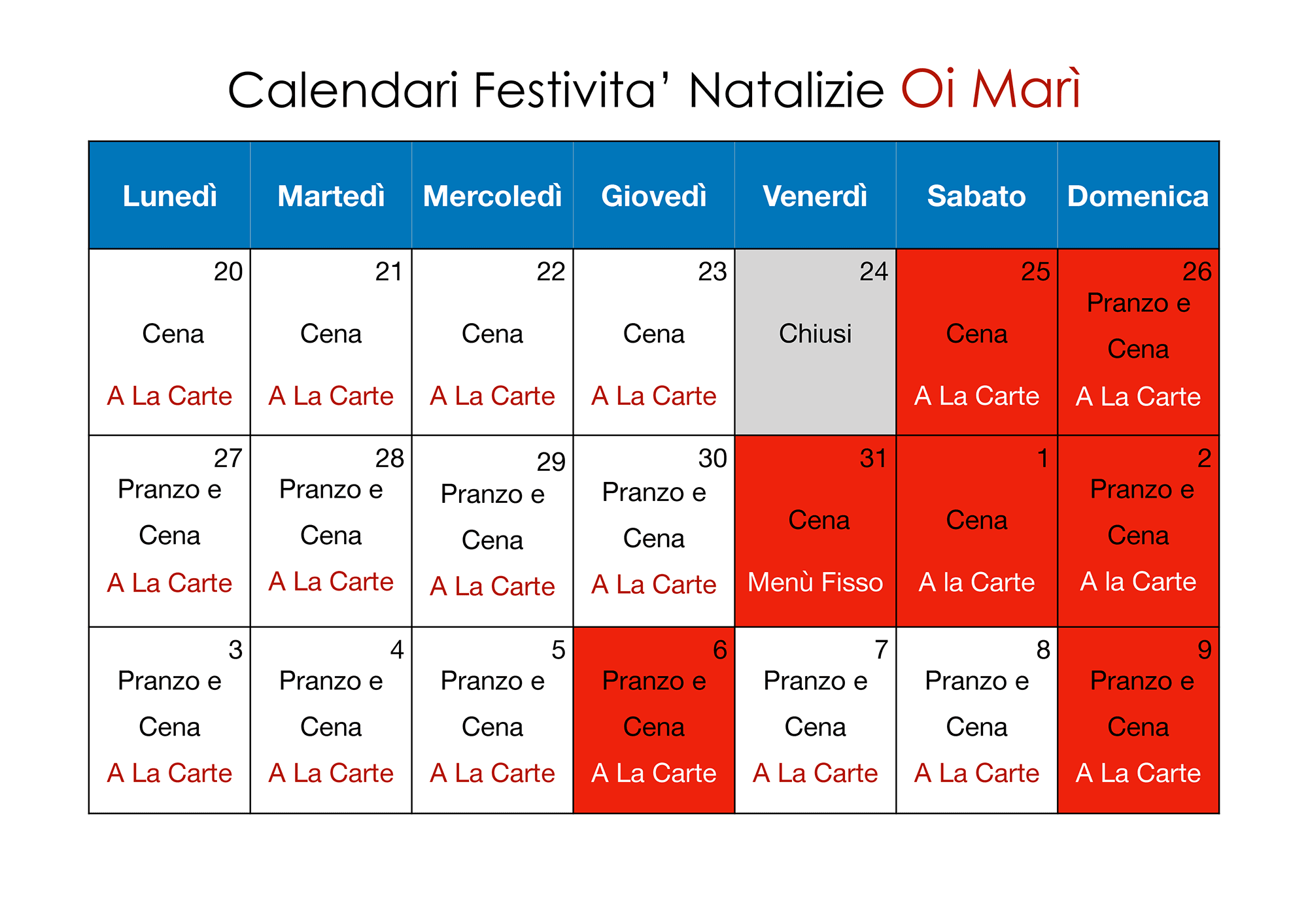 Calendario Festività Natalizie 2021 Oi Marì